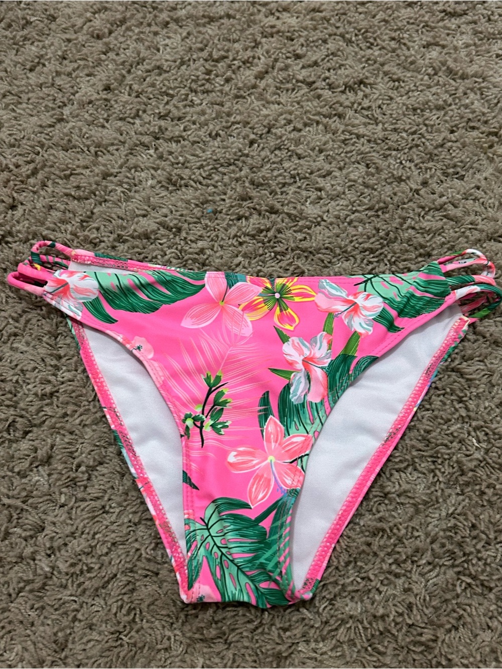 SHEIN Pink Tropical Floral Kids Bikini Bottom